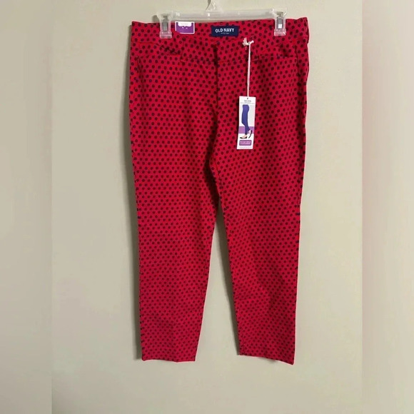 Old Navy Diva Pants Red Navy Floral Dots New NWT Size 8 Skinny Ankle Stretch - Picture 1 of 9